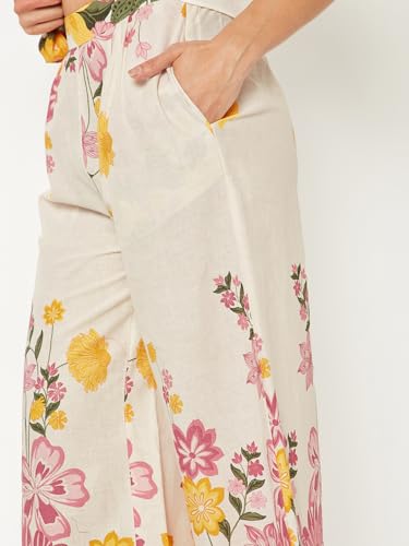 Max Women Floral Print Palazzos (White_L)