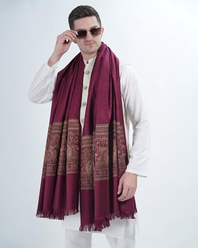 MANRA Men's Kashmiri Acro Wool Self Design Border Plain Shawl for Winter-Dark Purple