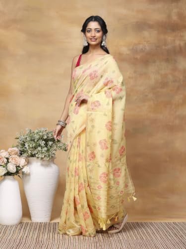 Meena Bazaar Art Silk Saree For Women |YELLOW Colour