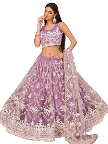 Zeel Clothing Womens Net Lehenga Choli Semi-Stitched Purple Free Size