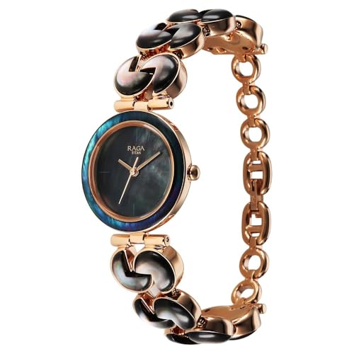 Titan Raga Black Pearl Quartz Analog Mother of Pearl Dial Metal Strap Watch for Women