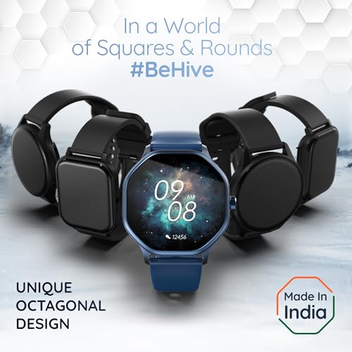 Pebble Hive Octa Display Smartwatch | BT Calling | Functional Rotating Crown | Multi Sports Modes | Sleep Monitoring | Health Suite | Customizable Watch Faces | in-Built Games & World Clock - Blue
