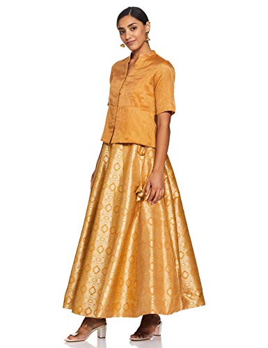 BIBA Women's Mustard Metallic Lehenga Set