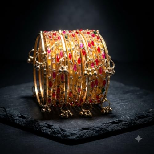 Nakabh Kashmiri Ghangharoo Glass Bangles Women, With Kashmiri 16 pcs, 2.8