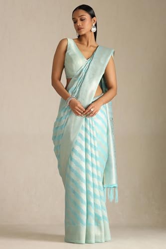Soch Womens Turquoise Blue Tussar Woven Design Saree