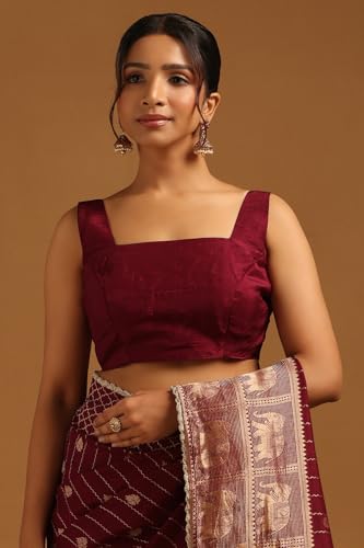 Soch Womens Wine Dola Silk Ethnic Motifs Zari Woven Saree