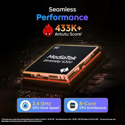 iQOO Z10 Lite 5G (Cyber Green, 4GB RAM, 64GB Storage) | 6000 mAh Battery | Dimensity 6300 5G Processor with 433K+* AnTuTu Score | IP64 Rated & Military Grade Shock-Resistance*