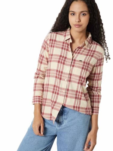 Max Women Checked Oversized Shirt(Beige_L)