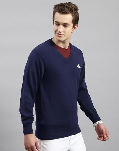 Monte Carlo Navy Solid V Neck Pullover | Warm Woolen Pullover for Men | Soft Comfortable Knitted Winter Wear Sweater for Men's