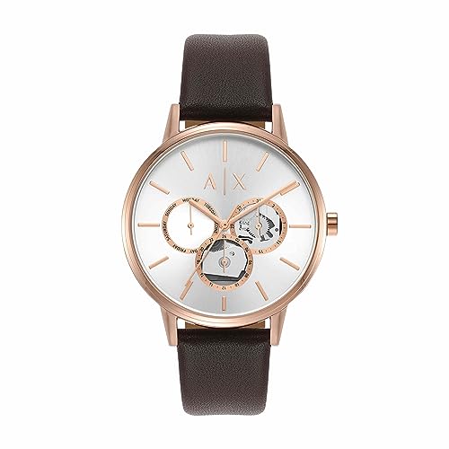 Armani Exchange Analog Silver Dial Men's Watch-AX2756 Genuine Leather, Brown Strap