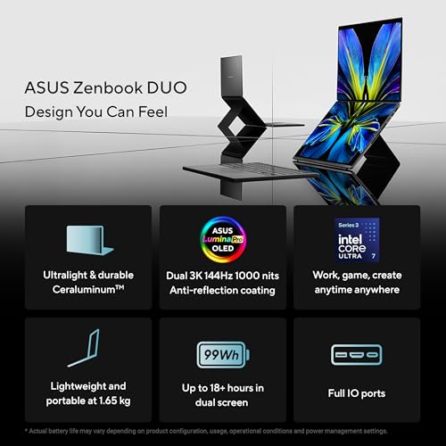 ASUS Zenbook Duo (2026),Smartchoice,Intel Core Ultra 7 (Series 3),32GB RAM,1TB SSD,3K OLED,Touchscreen,14"(35.5 cm),Win 11,M365 Basic(1Y),Office 24,Moher Gray,1.65 Kg, UX8407AA-SN183WS,Copilot+ PC