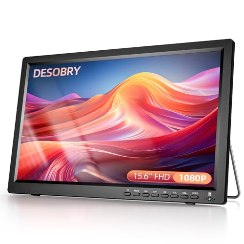 Desobry Portable TV 15.6 inch 1080P Rechargeable Battery TV with DVB-T2 Tuner, Support USB HDMI AV input, 12v tv for campervan/caravan/camping/motorhomes