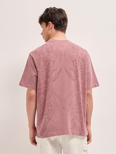 THE BEAR HOUSE Men's Cotton Graphic Oversize Fit Pink T-Shirt