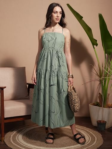 Vishudh Women Sleeveless Tie Neck Dress VVa1000071 Green S