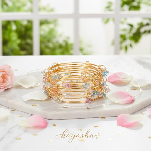 KAYASHA Women's Golden Stylish Alloy Metal Chudi Bangle Set with Ghungroo Work for Women & Girls | Traditional Bracelet Jewelry | Kangan for Wedding, Festival, Party - Set of 8