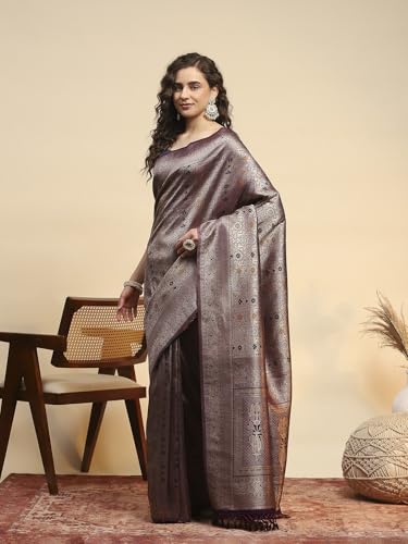 Meena Bazaar Women's Art Silk Saree with Unstitched Blouse Piece | Traditional Ethnic Wear Saree | Festive, Wedding & Party (Purple)