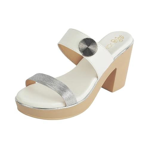 tresmode Tall Women's White Vegan Leather Block Heel Sandals in Size 6 UK / 39 EU