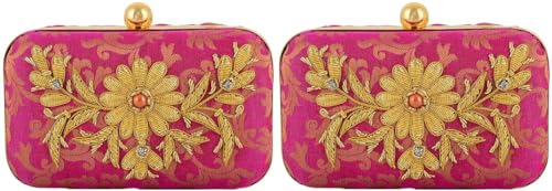 DUCHESS Women's Embroidered Floral Pink Box Clutch (Pack of 2)
