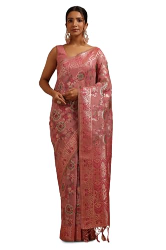 Soch Womens Blush Pink Chanderi Woven Design Saree