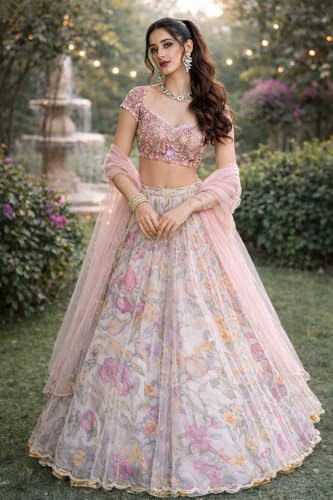 RANGOLI ART Lehenga Choli For Womens Pure Chinon Silk Fabric With Beautiful Embroidey Work Chaniya choli wedding-letest-fashion Light Colour