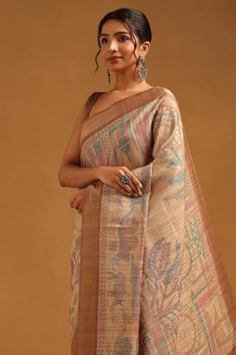 Soch Womens Beige Tussar Ethnic Motifs Saree