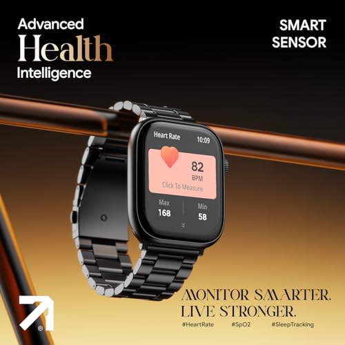 Fire-Boltt Ninja X Ring Smart Watch 1.96" Always On Display Bluetooth Calling, Voice Assistant, SpO2 & Heart Rate, 120+ Sports Modes, IP67 Waterproof Smartwatch for Men & Women - Black Steel