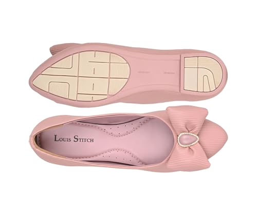 LOUIS STITCH Women’s Pink Stylish Bow Ballerina Flats | Premium Closed-Toe Flat Sandals| Comfort Ballerina for Office & Everyday Style| LS-LDCF-010 | UK-6