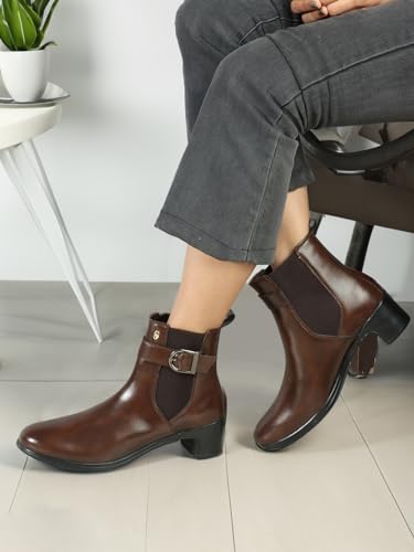 Elle Women's Fashionable Buckle Boots Colour-Brown, Size-UK 4