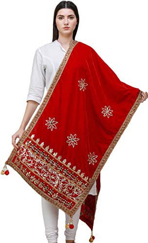 Exotic India Dupatta from Amritsar Embellished with Gota Patches on Border and Mirrors