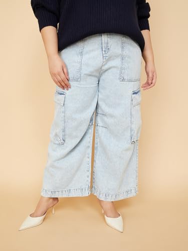 Max Women Washed Cargo Jeans (Blue_42)