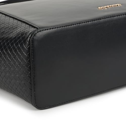 Fastrack Gridlock Tote | Woven Faux-Leather Women's Handbag | Laptop Tote with Textured Side Pockets & Gold Hardware