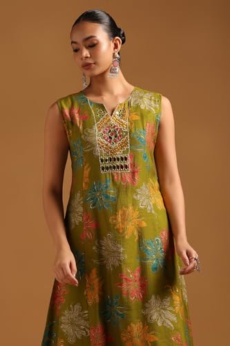 Soch Womens Light Green Desert Storm Floral Print Co-Ord Set With Mirror Work