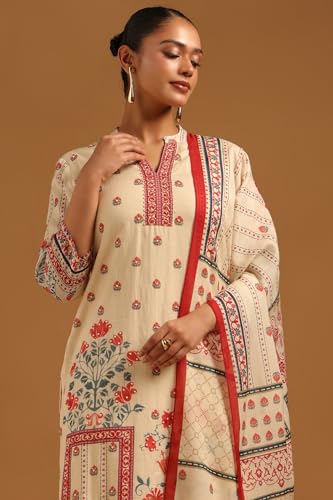Soch Womens Cream Mul Chanderi Floral Salwar Suit With Hand Embroidery and Bead Details