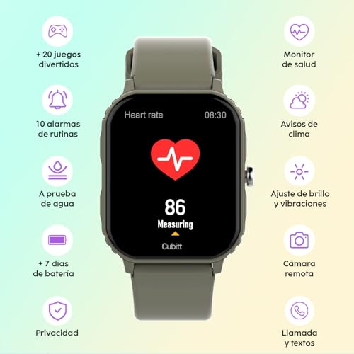 Cubitt Teens Smartwatch, 1.85” Touchscreen Fitness Tracker – Forest Green
