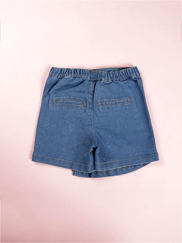 KiddoPanti Girls Denim Over Lap Skort with Flowers and Rhinestones, Md Wash with Flowers and Rhinestones - 12-14Y
