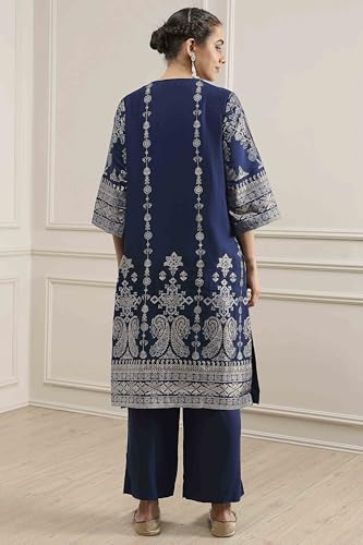Biba Women Blue Polyester Blend Straight Printed Suit Set_46