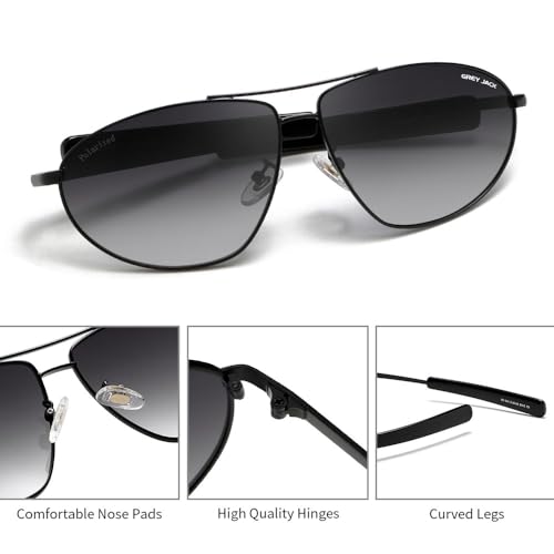 grey jack Cat Eye Polarized Sunglasses for Men Women,Metal Full Rim Eyewear for UV Protection 2402 Black Frame Double Black Lens