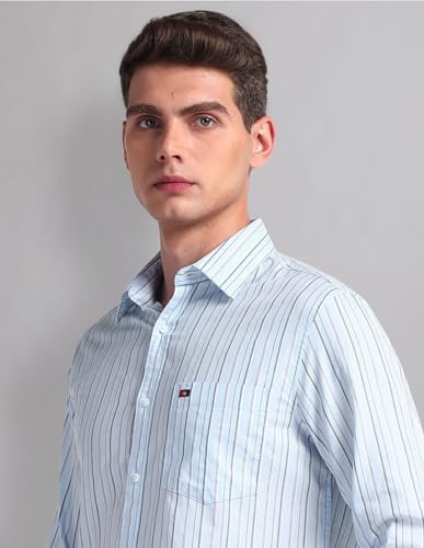 AD by Arvind Blue Vertical Striped Cotton Shirt