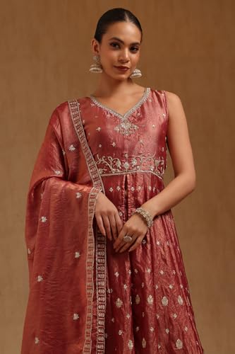 Soch Womens Onion Pink Fendi Embroidered Suit Set With Sequins