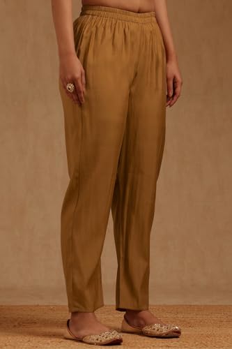 Soch Womens Gold Chanderi Floral Kurta Set With Cutdana