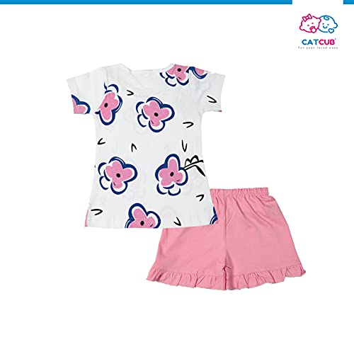 CATCUB Girl's Cotton Top & Shorts/hot Pants(CC-133-0-1; Blue; 6-12 Months)