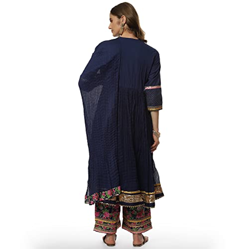 BIBA Women Cotton Solid Straight Salwar Kurta Dupatta(Skdassorted7670_Blue_32)