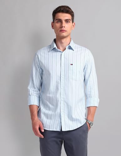 AD by Arvind Blue Vertical Striped Cotton Shirt