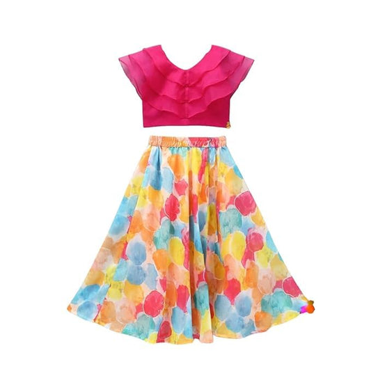 Helene Girl's Georgette Full Stitched Readymade Lehenga Choli | Printed Traditional Dress | Ethnic Wear for Girls (3-4 Years, Pink)