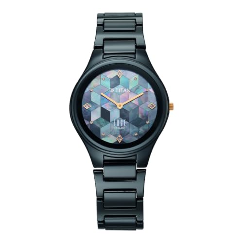 Titan Edge Tessel Quartz Analog 2Hands Display Mother of Pearl Marquetry Studded Indices Dial Atlantic Blue Ceramic Strap Watch for Women - 2653KC13