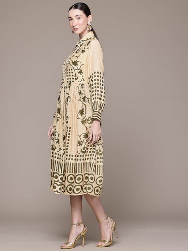 Ritu Kumar Beige Kariyana Fit & Flare Full Sleeve Dress