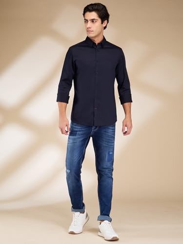 Being Human Navy Slim Fit Regular Collar Men's Shirt Clothing