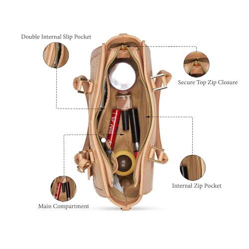 Caprese Wind Large Satchel Handbag for Women | Woven Texture Faux Leather | Stylish Shoulder Bag with Adjustable & Detachable Strap | Spacious Office & Casual Purse with Zipper Closure (Mocha Mousse)