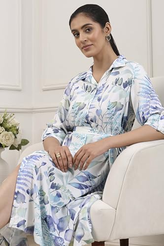 Biba Women Blue Viscose Rayon A-Line Dress_38