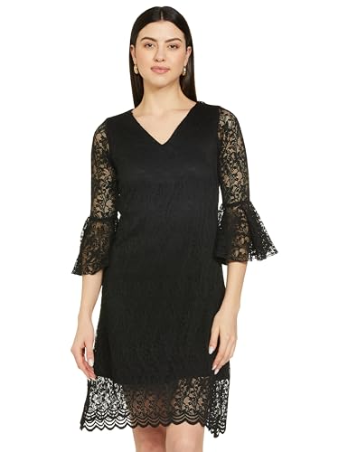 AND Women's Polyester A-Line Knee-Length Dress (EW19AS027DRA3_Black_S)